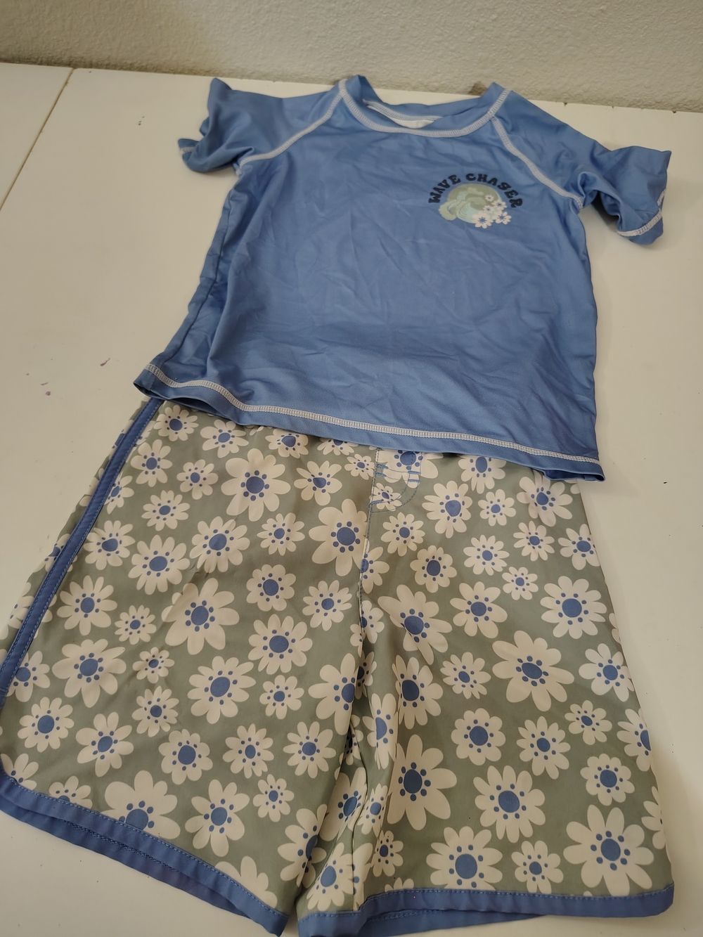 Wonder Nation Kids Blue T-shirt and Floral Shorts Swim Set Girls Toddler Size 5T